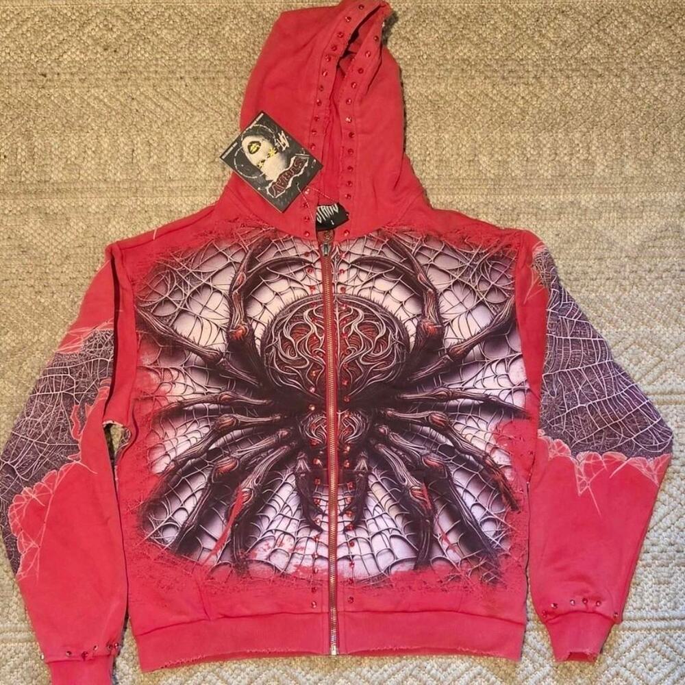 Stray Cardinal Red Spider Zip Hoodie Size Large NWT